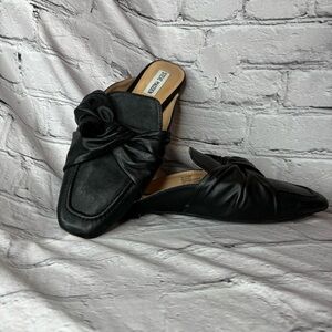 Steve Madden Black Leather Bow Knot Square Toe Mules Slip On Flats Wmns Sz 8.5